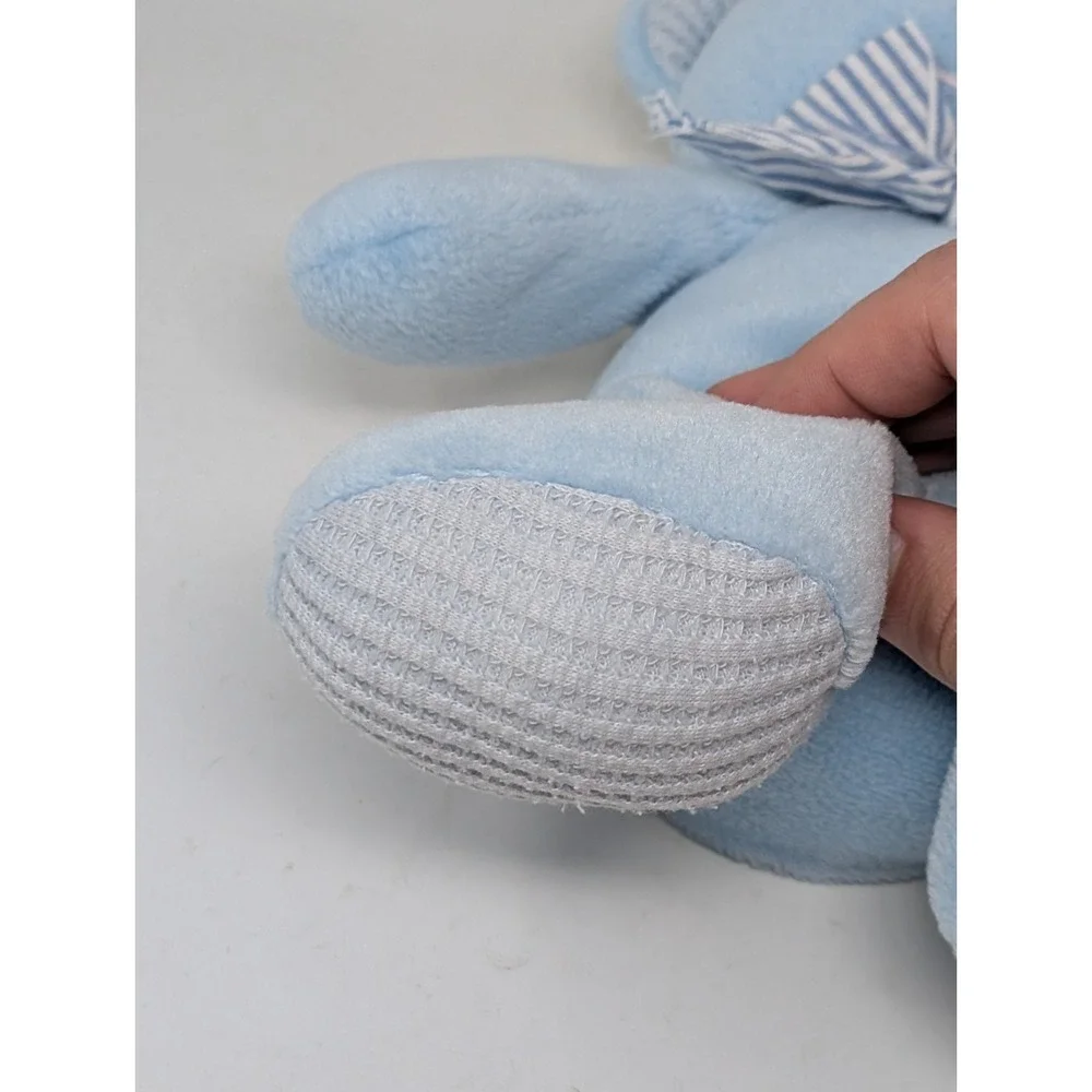 RUSS Blue Plush Teddy Bear Thermal‎ Waffle Feet Ears Rattle Bow Baby Lovey Y2K